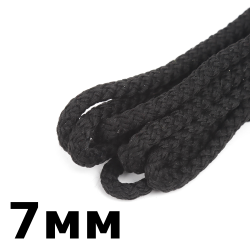Шнур с сердечником 7мм, цвет Чёрный (плетено-вязанный, плотный)  в Бронницах